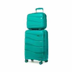 14/20 INCH LIGHTWEIGHT POLYPROPYLENE HARD SHELL 2 PIECE SUITCASE SET WITH TSA LOCK AND VANITY CASE IN BLUE - KONO