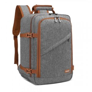 LIGHTWEIGHT CABIN BAG TRAVEL BUSINESS BACKPACK - GREY AND BROWN