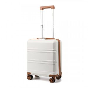 ABS 16 INCH SCULPTED HORIZONTAL DESIGN CABIN LUGGAGE IN CREAM - KONO