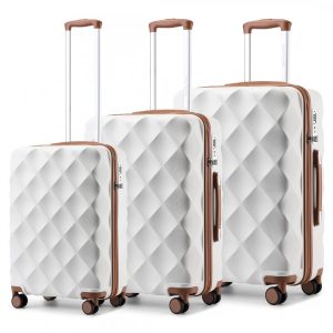 BRITISH TRAVELLER ULTRALIGHT ABS AND POLYCARBONATE BUMPY DIAMOND 3 PCS LUGGAGE SET WITH TSA LOCK - CREAM