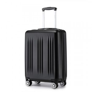 20 INCH SLEEK STRIPED CARRY-ON SUITCASE DURABLE ABS+PC LUGGAGE WITH FOUR SPINNER WHEELS AND TSA LOCK PERFECT FOR TRAVEL IN BLACK - KONO