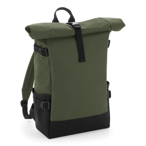BLOCK ROLL-TOP BACKPACK - OLIVE GREEN/BLACK