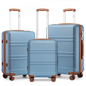 ABS SCULPTED HORIZONTAL DESIGN 3 PIECE SUITCASE SET IN GRAYISH BLUE AND BROWN - KONO
